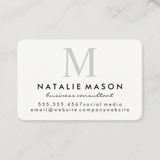 ミニマモダンリストモノグラムグレーオンホワイト 名刺 (正面)