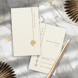 ミニマモダンリストモノグラムフェイクリネンホワイト&金ゴールド 名刺
