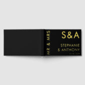 ミニマモダンリストモノグラムブラックと金ゴールド結婚ズ ゲストブック (全面)