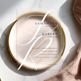 ミニマモダンリストモノグラムブラック&ホワイト結婚ズ アクリル招待状