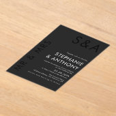 ミニマモダンリストモノグラムブラック&ホワイト結婚ズ アクリル招待状 (レイダウン)