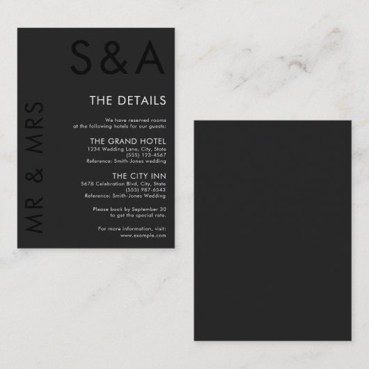 ミニマモダンリストモノグラムブラック&ホワイト結婚ズ エンクロージャーカード (正面/裏面)