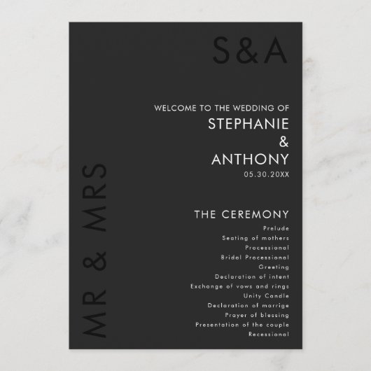 ミニマモダンリストモノグラムブラック&ホワイト結婚ズ プログラム (正面)