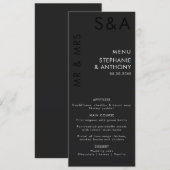 ミニマモダンリストモノグラムブラック&ホワイト結婚ズ メニュー (正面/裏面)