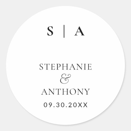 ミニマモダンリストモノグラムブラック&ホワイト結婚ズ ラウンドシール (正面)