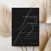 ミニマモダンリストモノグラムブラック&ホワイト結婚ズ 招待状