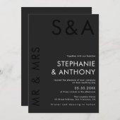 ミニマモダンリストモノグラムブラック&ホワイト結婚ズ 招待状 (正面/裏面)