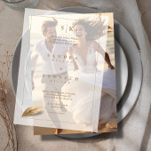 ミニマモダンリストモノグラム素朴フレーム結婚ズ ベラム紙招待状