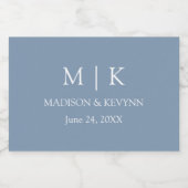 ミニマモダンリストモノグラム結婚ズダスティブルーミニ スパークリングワインラベル (シングルラベル)