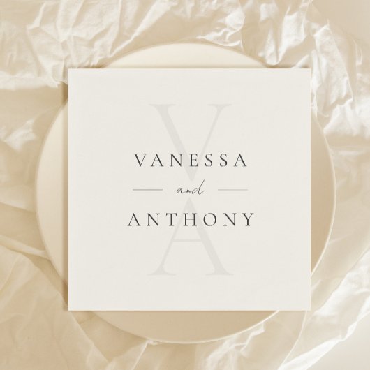 ミニマモダンリストモノグラム結婚ズ スタンダードカクテルナプキン