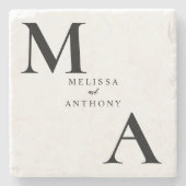 ミニマモダンリストモノグラム結婚ズ ストーンコースター (正面)