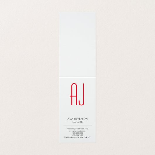 ミニマモダンリストモノグラム赤白プレーン 名刺 (外部フラット)