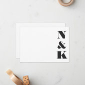 ミニマモダンリストモノグラム黒と白結婚の ノートカード (正面/裏面インサイチュ)