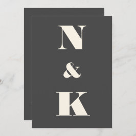 ミニマモダンリストモノグラム黒と白結婚の 招待状