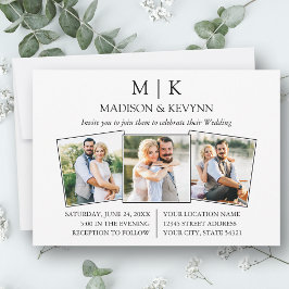 ミニマモダンリストモノグラム3写真結婚の 招待状