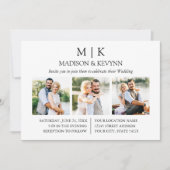 ミニマモダンリストモノグラムQRコード3写真結婚s 招待状 (正面)