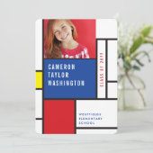 ミニマモダンリストモンドリアン写真卒業パーティー 招待状 (スタンド正面)