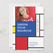 ミニマモダンリストモンドリアン写真卒業パーティー 招待状 (正面)