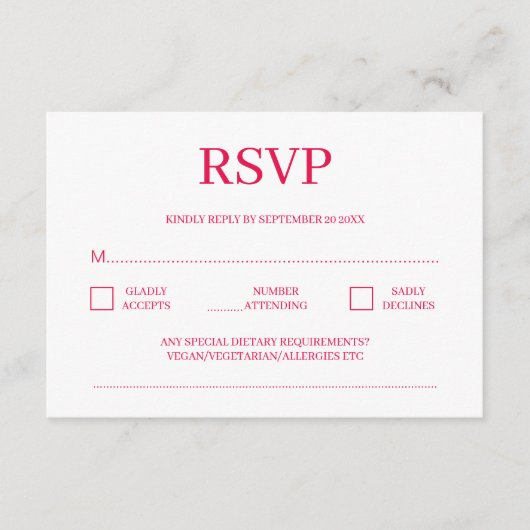 ミニマモダンリストレッドローズウェディングRSVP エンクロージャーカード (正面)