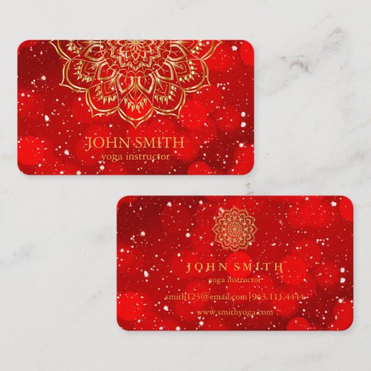 ミニマモダンリストレッド金ゴールドロータスヨガインストラクターB 名刺 (正面/裏面)