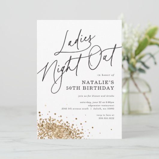 ミニマモダンリストレディースナイトアウト誕生日 招待状 (スタンド正面)