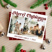 ミニマモダンリストレトロクリスマスツーフォトマルーン シーズンカード