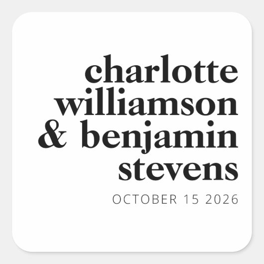 ミニマモダンリストレトロタイポグラフィ白黒 スクエアシール (正面)