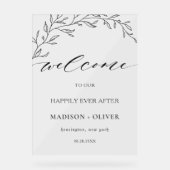 ミニマモダンリストローレルブランチ結婚ズ・ウェルカム アクリルサイン (正面)