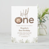 ミニマモダンリストワードライオンワイルドワン誕生日 招待状 (スタンド正面)