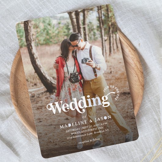 ミニマモダンリストヴィンテージレトロ結婚写真 招待状