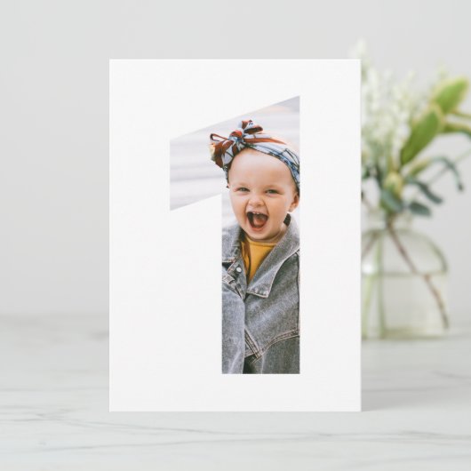 ミニマモダンリスト一カスタム歳の写真1歳の誕生日 招待状 (スタンド正面)