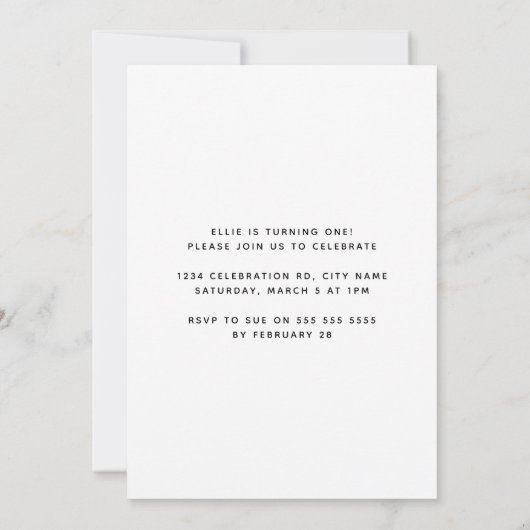 ミニマモダンリスト一カスタム歳の写真1歳の誕生日 招待状 (裏面)