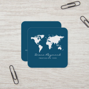ミニマモダンリスト世界地図海 – 青 スクエア名刺