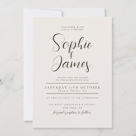 ミニマモダンリスト中立結婚式招待状 招待状 (正面)