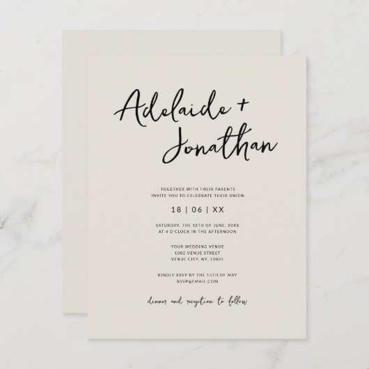 ミニマモダンリスト予算アイボリー結婚式招待状 招待状 (正面/裏面)