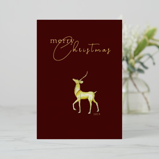 ミニマモダンリスト企業ののクリスマスのトナカイ 箔シーズンカード (立ち正面)