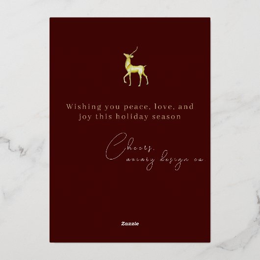 ミニマモダンリスト企業ののクリスマスのトナカイ 箔シーズンカード (裏面)