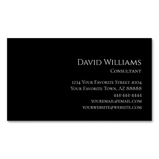 ミニマモダンリスト企業のプロフェッショナルブラック マグネット名刺 (正面)