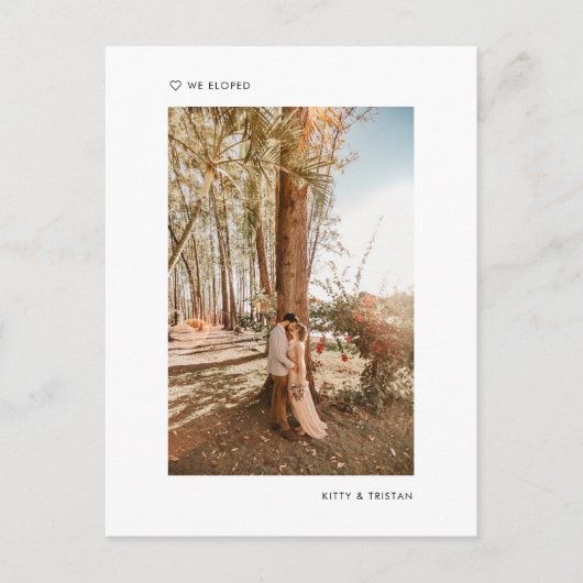 ミニマモダンリスト写真たった今結婚しましたの展開 案内ポストカード (正面)