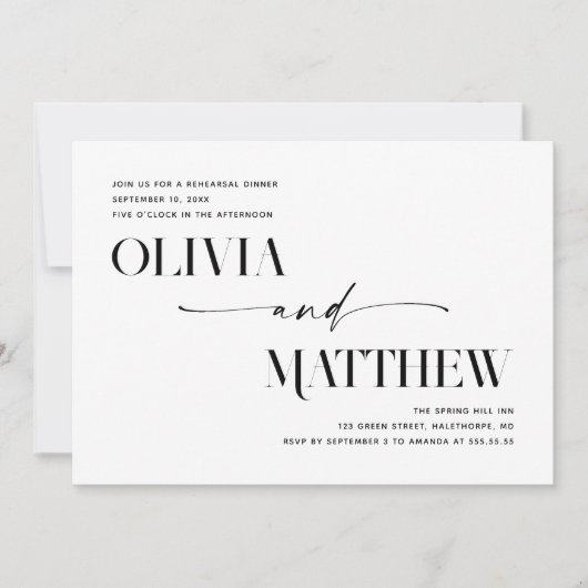 ミニマモダンリスト写真のリハ結婚ーサルディナー 招待状 (正面)