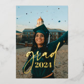 ミニマモダンリスト写真の卒業発表 箔招待状 (正面)