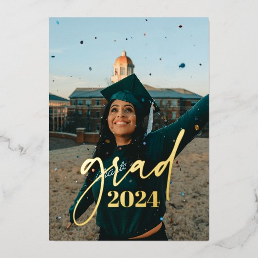 ミニマモダンリスト写真の卒業発表 箔招待状 (正面)