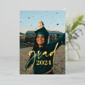 ミニマモダンリスト写真の卒業発表 箔招待状 (立ち正面)