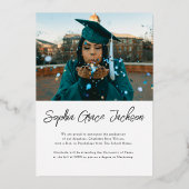 ミニマモダンリスト写真の卒業発表 箔招待状 (裏面)