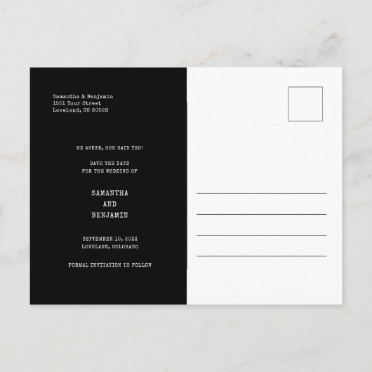 ミニマモダンリスト写真の日付の保存 案内ポストカード (裏面)