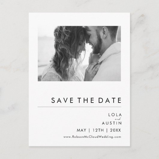 ミニマモダンリスト写真の日付はがきを保存 インビテーションポストカード (正面)