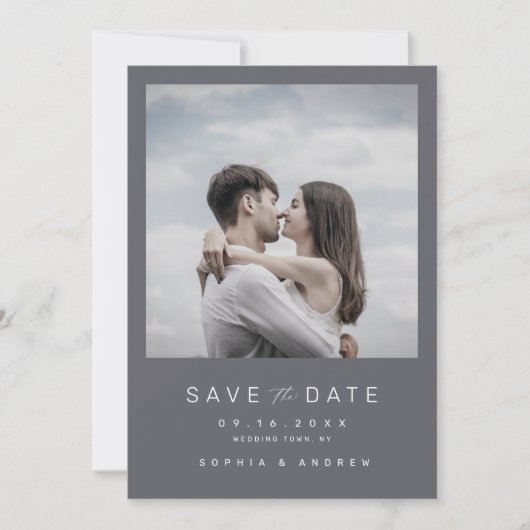ミニマモダンリスト写真の結婚式は日付を保存 セーブザデート (正面)