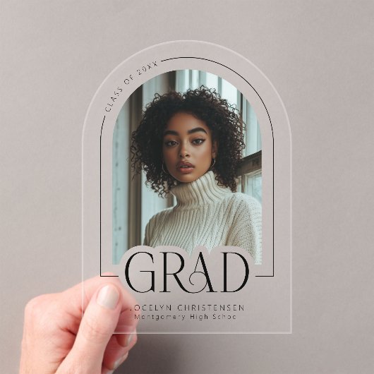 ミニマモダンリスト写真アクリルの卒業発表 アクリル招待状 (インサイチュ (ポータブル))