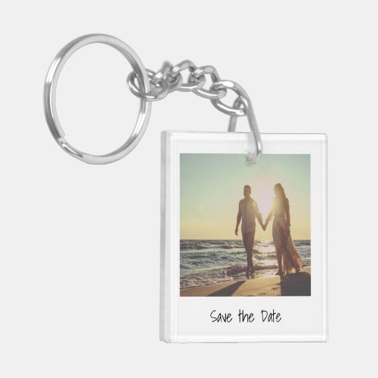 ミニマモダンリスト写真ウェディング日付を保存 キーホルダー (正面左)
