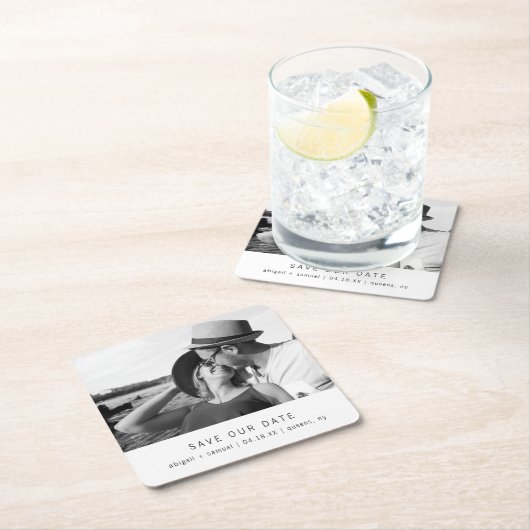 ミニマモダンリスト写真ウェディング日付を保存 スクエアペーパーコースター (インサイチュ)